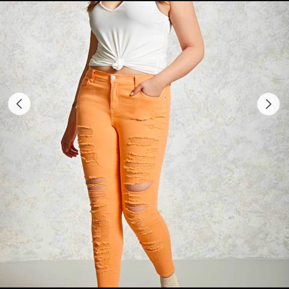 F21 Plus Size Distressed Jeans- Orange